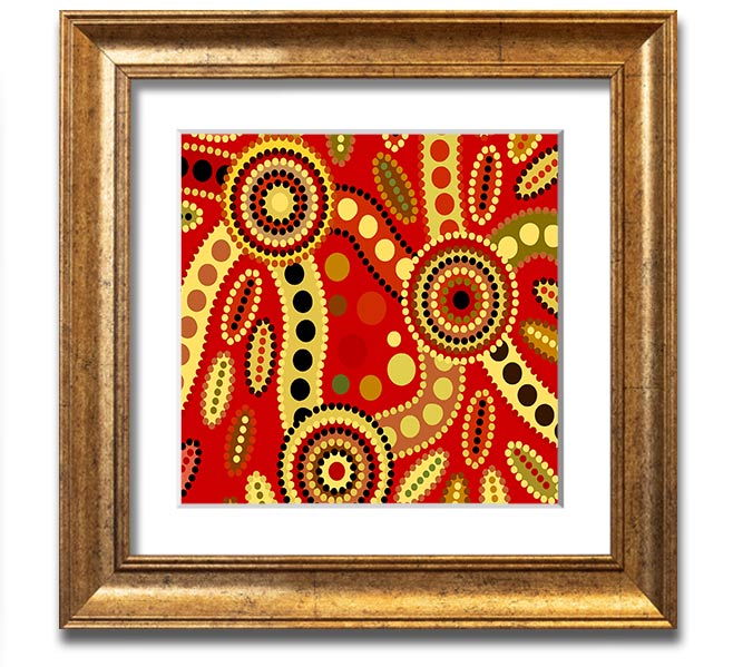 Aboriginal Red Tribal Square Framed Print showcasing vibrant red tribal designs in a stylish frame.